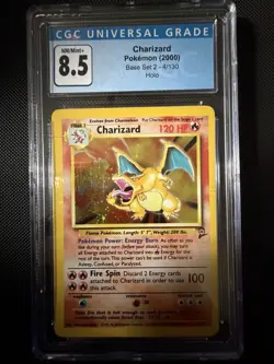 CGC 8.5 Charizard Holo Base Set 2 4/130 Pokemon TCG Card 2000 English - Image 1