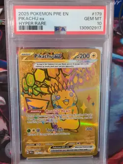 Pokemon TCG PSA 10 Pikachu ex 179/131 Sv: Prismatic Evolutions Gold Hyper Rare - Image 1