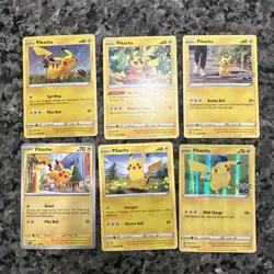 Pokemon TCG - Pikachu Lot 6 Cards - Pikachu SWSH039 Promo, Pokemon GO & More - Image 1