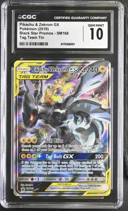Pikachu Zekrom GX Tag Team Alternate Art SM168 CGC 10 Gem Mint 2019 - Image 1