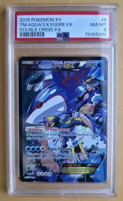 2015 POKEMON XY DOUBLE CRISIS #6 FULL ART/TEAM AQUA'S KYOGRE EX PSA 8 - Image 1