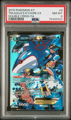 2015 POKEMON XY DOUBLE CRISIS #6 FULL ART/TEAM AQUA'S KYOGRE EX PSA 8 - Image 1