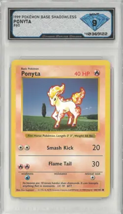 1999 Pokemon Base Shadowless PONYTA #60/102 💎 DSG 9 Mint - Image 1