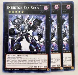 Yugioh! 3x Inzektor Exa-Stag GRCR-EN049 Rare 1st Ed NM - Image 1