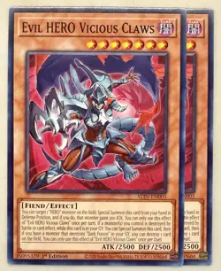 Yugioh! 2x Evil HERO Vicious Claws ALIN-EN005 Common 1st Ed NM - Image 1