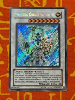 YUGIOH AVENGING KNIGHT PARSHATH SECRET RARE EXCELLENT TDGS-EN000 - Image 1