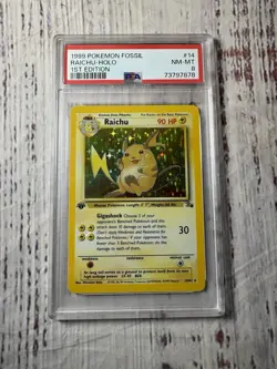 POKEMON RAICHU 1999 FOSSIL #14 HOLO 1ST EDITION PSA 8 Trading Card - Image 1