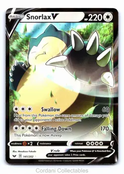 Snorlax V 141/202 - Sword & Shield Base Set - Pokemon Card - Near Mint - Image 1