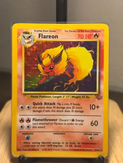 Pokemon TCG Flareon Holo Rare 3/64 Jungle Unlimited 70 HP Stage 1 Card - Image 1