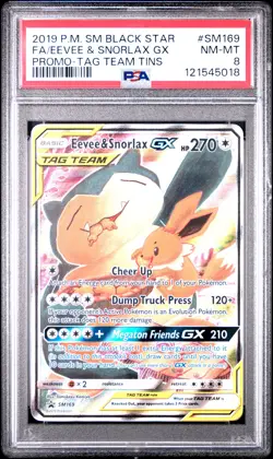 2019 Pokemon Black Star Promo Eevee & Snorlax GX #SM169 PSA 8 - Image 1