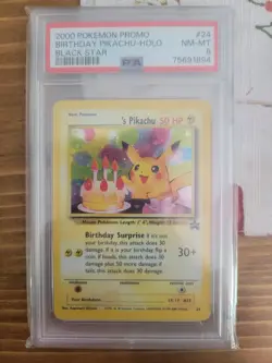 2000 POKEMON PROMO BLACK STAR #24 BIRTHDAY PIKACHU HOLO PSA 8 - Image 1