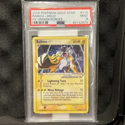 2005 POKEMON EX UNSEEN FORCES GOLD STAR #114 RAIKOU-HOLO PSA 9 US SELLER - Image 1