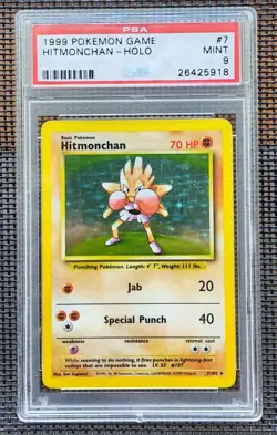 HITMONCHAN 1999 Base Set Unlimited Holo PSA 9 #7/102 Pokemon - Image 1
