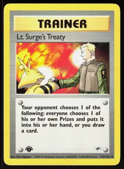 Lt. Surge's Treaty 112/132 Uncommon Gym Heroes Pokemon 1st Edition NM 01-08-91 - Image 1