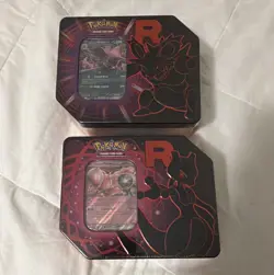 Pokemon TCG Team Rocket Tin Box English, Promo + Booster, Mewtwo/Nidoking - Image 1