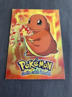 Topps Pokemon Movie 1999 #E4 Charmander Sandpaper Rainbow Foil Black Logo NM - Image 1