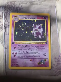 1st Edition Sabrina's Gengar 14/132 Holo Gym Heroes Pokemon Card Ungraded Swirl - Image 1