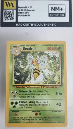 WAG Certified NM+ Beedrill - 17/102 - Pokemon Base Set Unlimited Rare Card WOTC - Image 1