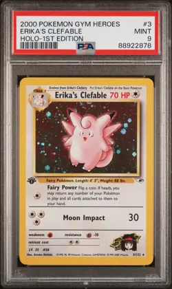 2000 Pokemon 1st Edition Gym Heroes Erika's Clefable | PSA 9 - Image 1