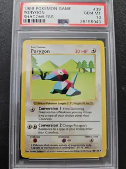 Pokemon PSA 10 Shadowless Base Set Porygon 39/102 GEM MINT - Image 1