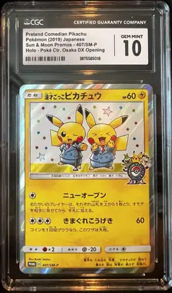 CGC 10 Gem Mint Pretend Comedian Pikachu 407/SM-P Osaka DX Promo Pokemon - Image 1