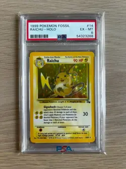 1999 Pokemon Fossil 14 Raichu Holo PSA 6 EX - MT - Image 1