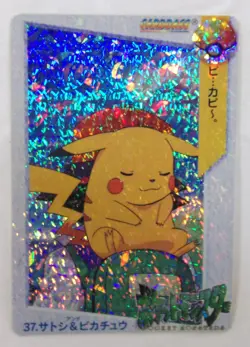 Bandai Carddass Pokemon Pocket Monsters Anime Collection #37 Ash & Pikachu Holo - Image 1