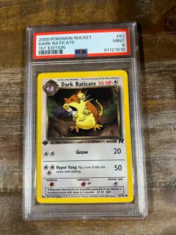 Pokemon 2000 Rocket DARK RATICATE 1ST Edition #51 PSA 9 Mint RARE - Image 1
