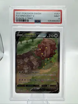 PSA 9 MINT FA Greedent V 257/264 - 2021 Pokemon SWSH Fusion Strike - Image 1