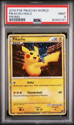 PSA 9 Pikachu Holo SWIRL Promo 2010 Pikachu World Collection English Pokemon - Image 1