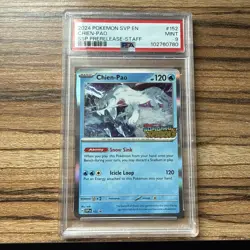 2024 Pokemon Surging Sparks #152 CHIEN-PAO PRERELEASE STAFF (STAMPED) PSA 9 - Image 1