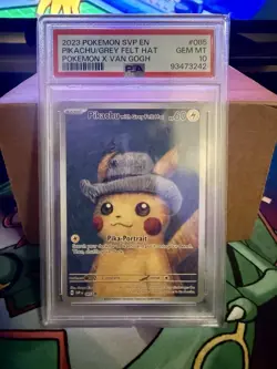 Pokemon Pikachu with Grey Felt Hat Van Gogh Full Art Promo SVP EN 085 PSA 10 - Image 1