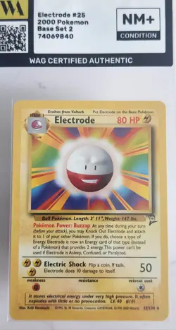 WAG Certified NM+ Electrode - 25/130 - Rare - Base Set 2 Pokemon Vintage Tcg - Image 1