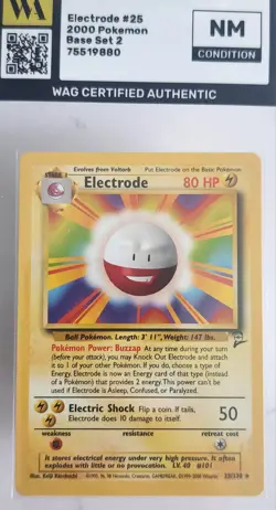 WAG Certified NM Electrode - 25/130 - Rare - Base Set 2 Pokemon Vintage Tcg - Image 1