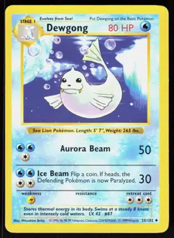 Dewgong 25/102 Uncommon Base Set Shadowless Pokemon Unlimited MP 01-01-100 - Image 1