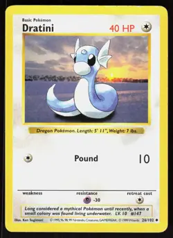 Dratini 26/102 Uncommon Base Set Shadowless Pokemon Unlimited MP 01-01-138 - Image 1