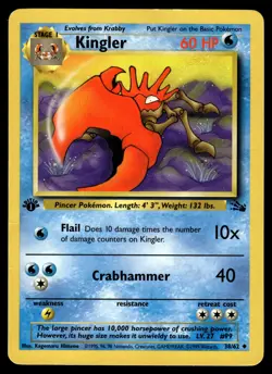 Kingler 38/62 Uncommon Fossil Pokemon 1st Edition MP (creases) - Image 1