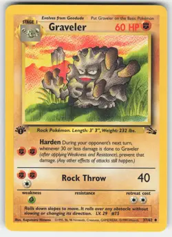 Graveler 37/62 Uncommon Fossil Pokemon 1st Edition MP (crease) - Image 1