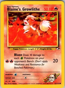 Blaine's Growlithe (62) 062/132 Gym Heroes Pokemon NM Unlimited - Image 1