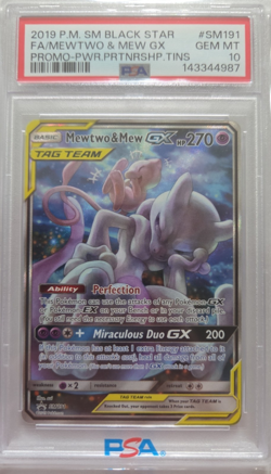 Pokemon 2019 Mewtwo & Mew GX TAG TEAM GX SM191 Black Star Promo Holo PSA 10 - Image 1