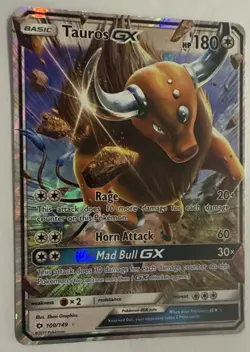Tauros GX 100/149 - Sun & Moon Base Set Full Art Holo - Pokemon TCG 2017 NM - Image 2