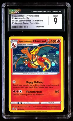 CGC 9 Special Delivery Charizard SWSH075 075 Pokemon Center Promo Pikachu 2022 - Image 1