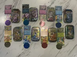 Complete Tin Set Prismatic Evolutions W/picture Card, Coin, Cosmos Holo-NO Packs - Image 1