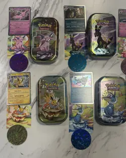 Complete Tin Set Prismatic Evolutions W/picture Card, Coin, Cosmos Holo-NO Packs - Image 2