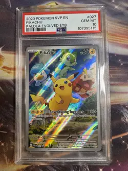 PSA 10 GEM MINT Pikachu Paldea Evolved ETB 027 SVP 2023 Black Star Promo Card - Image 1