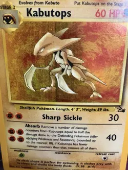 1999 Pokemon Fossil Kabutops Holo Rare 9/62 MP Moderately Played WOTC Vintage - Image 2