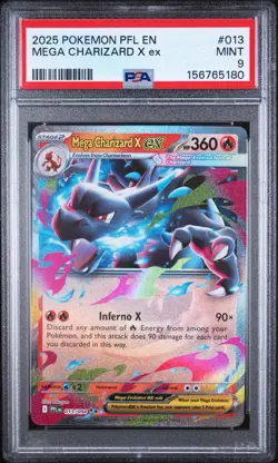 2025 POKEMON PFL EN-PHANTASMAL FLAMES #013 MEGA CHARIZARD X EX PSA 9 - Image 1