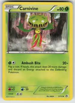 Carnivine 5/113 Uncommon Legendary Treasures Pokemon Heavily Played - Image 1