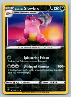 Galarian Slowbro 092/163 Reverse Holo Rare Battle Styles Pokemon NM - LP - Image 1