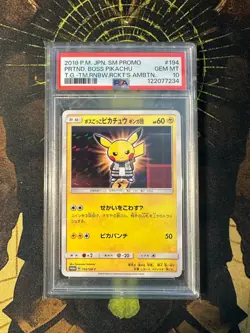 Pokemon Japanese Pretend Boss Pikachu 194/SM-P Promo PSA 10 - Image 1